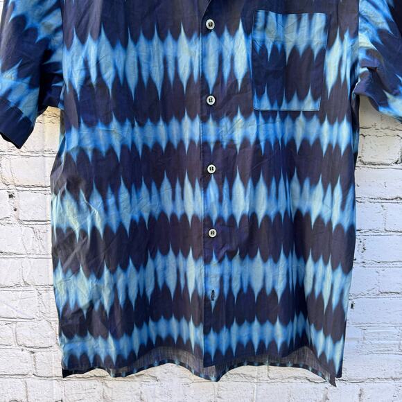 A.P.C. Shirt Ross Tie Dye Button Up Short Sleeve Cotton Blue Medium Classic - Picture 4 of 8